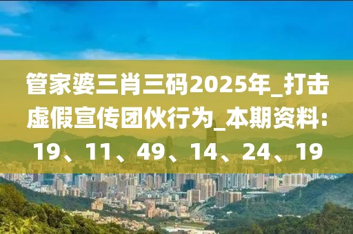 管家婆三肖三码2025年_打击虚假宣传团伙行为_本期资料:19、11、49、14、24、19